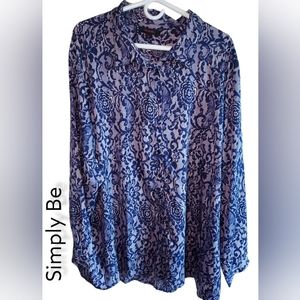 NWOT purple long-sleeved, button-down blouse from Simply Be, women's size 28